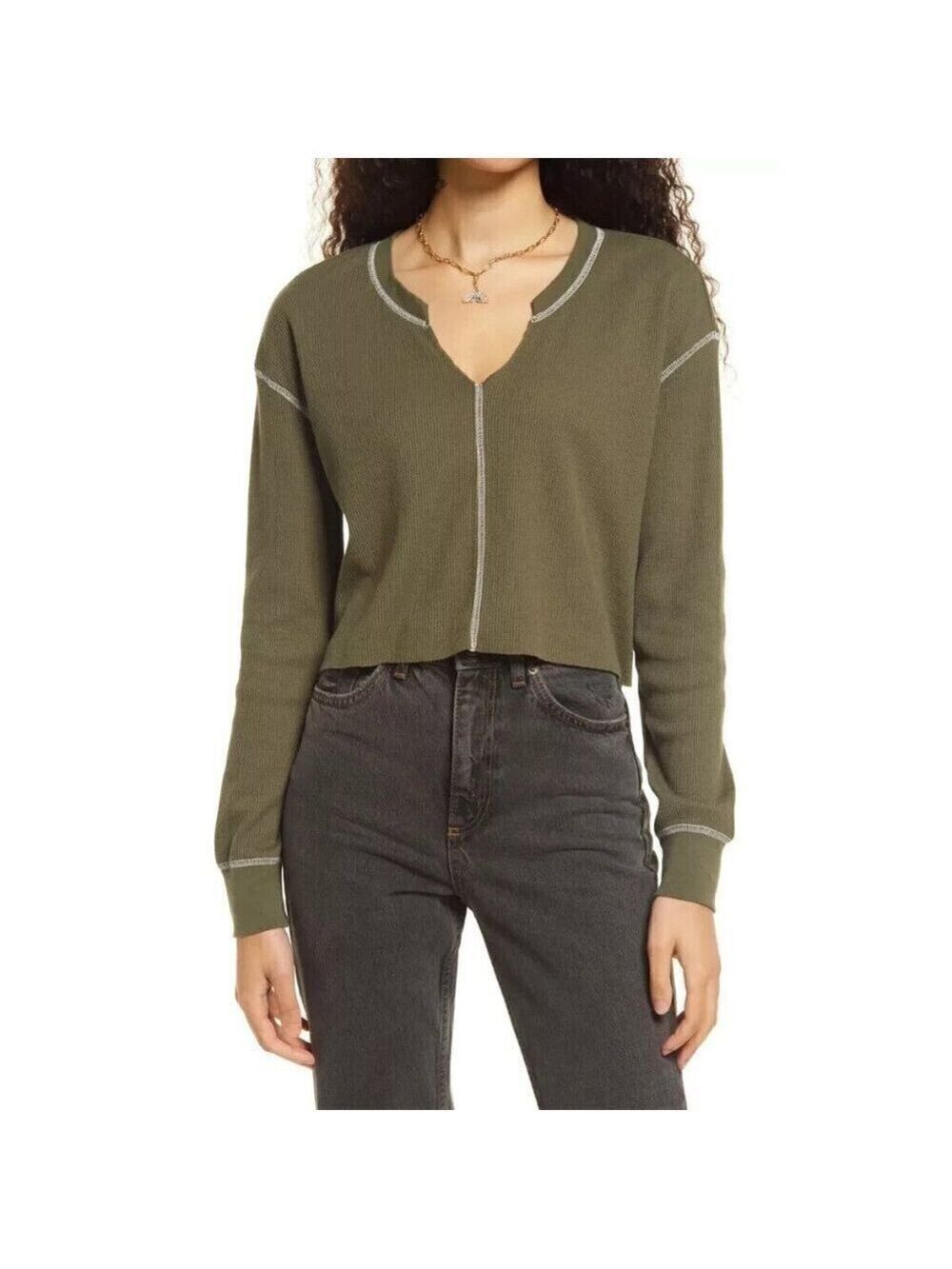 Bp thermal long sleeve BNWOT green top sz XSmall womens split neck